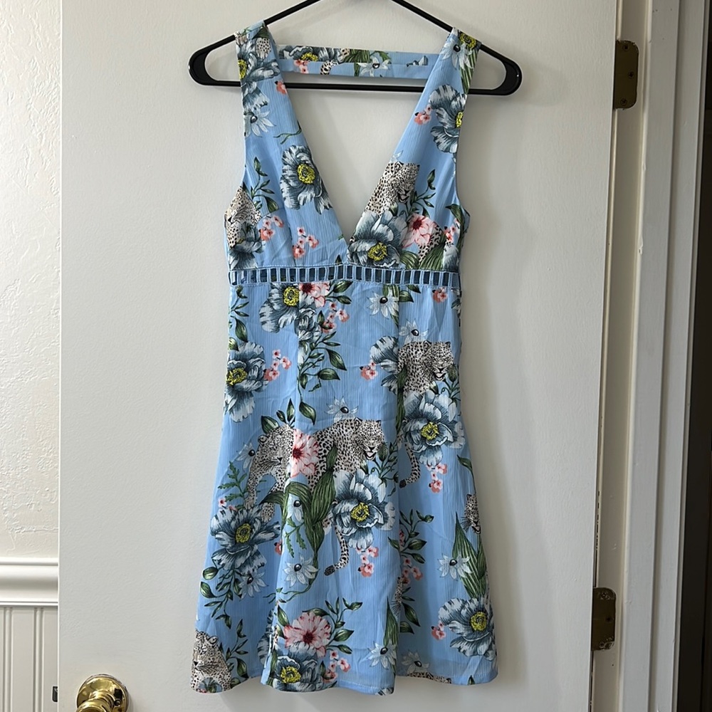 NWT | H&M Divided | Light Blue Jungle And Cheetah Print Dress